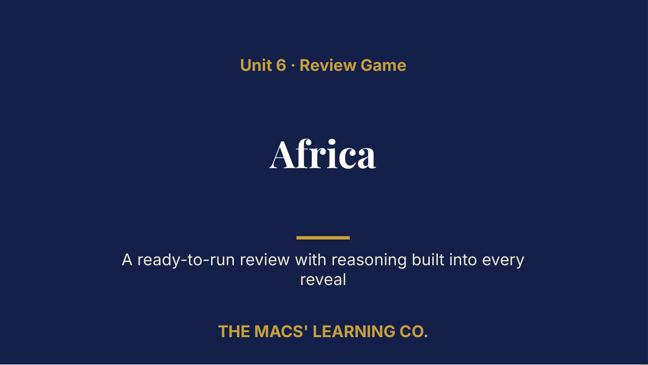 AP Art History Unit 6: Africa Review | Editable PowerPoint: original title sample, PDF page 1.
