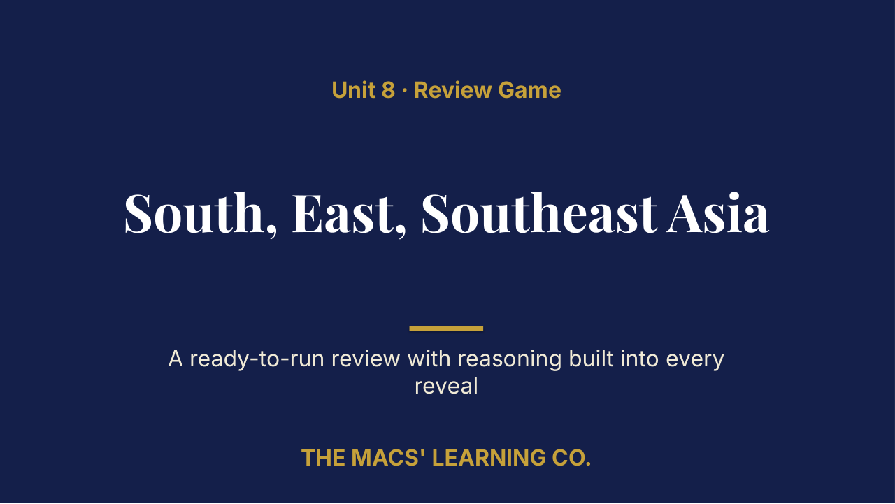 AP Art History Unit 8: South, East, Southeast Asia Review | Editable PowerPoint: original title sample, PDF page 1.