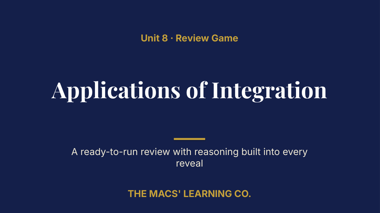 AP Calculus AB Unit 8: Applications of Integration Review | Editable PowerPoint: original title sample, PDF page 1.