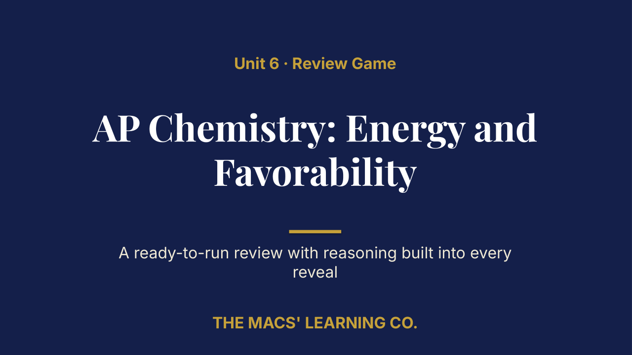 AP Chemistry Unit 6: Energy and Favorability Review | Editable PowerPoint: original title sample, PDF page 1.