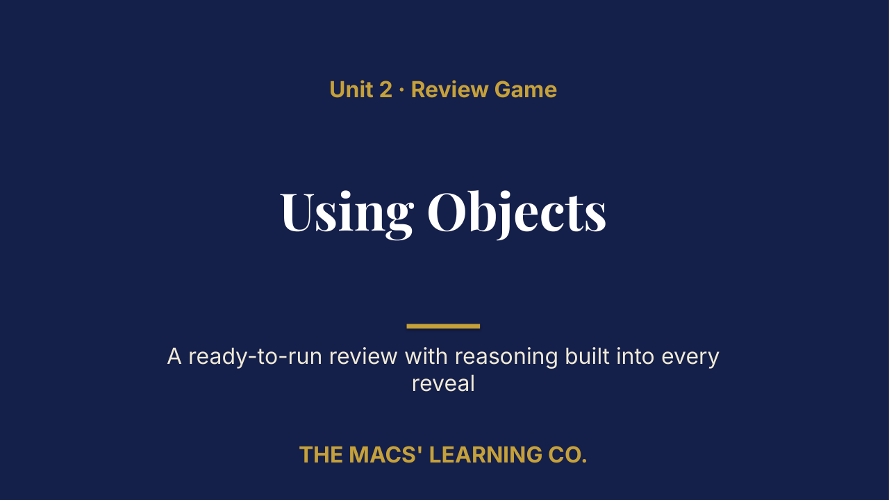 AP Computer Science A Unit 2: Using Objects Review | Editable PowerPoint: original title sample, PDF page 1.