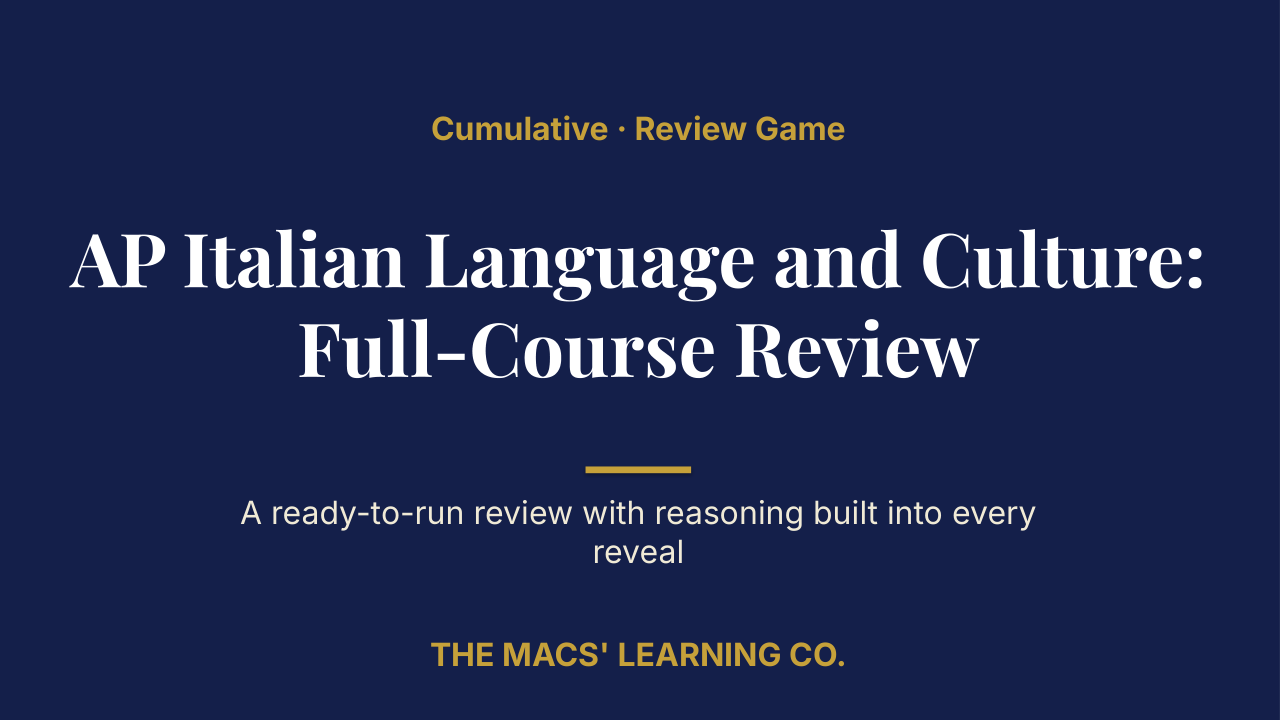 AP Italian Language and Culture Cumulative Review | Editable PowerPoint: original title sample, PDF page 1.