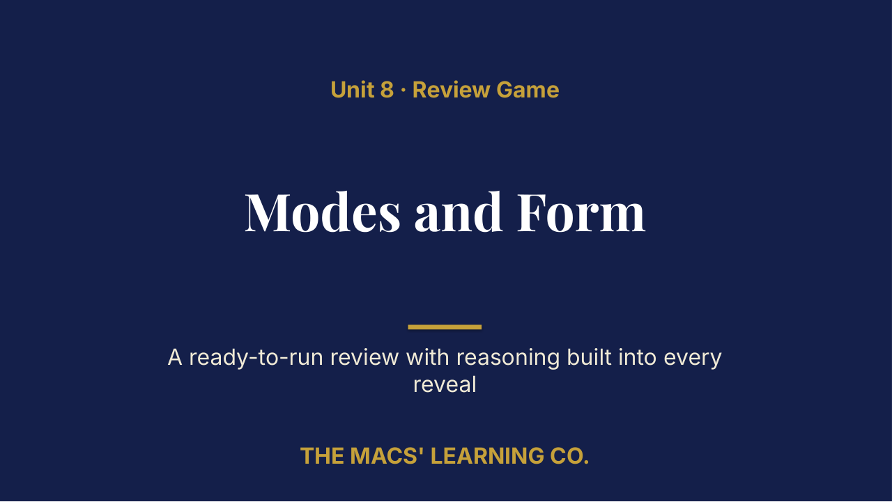 AP Music Theory Unit 8: Modes and Form Review | Editable PowerPoint: original title sample, PDF page 1.