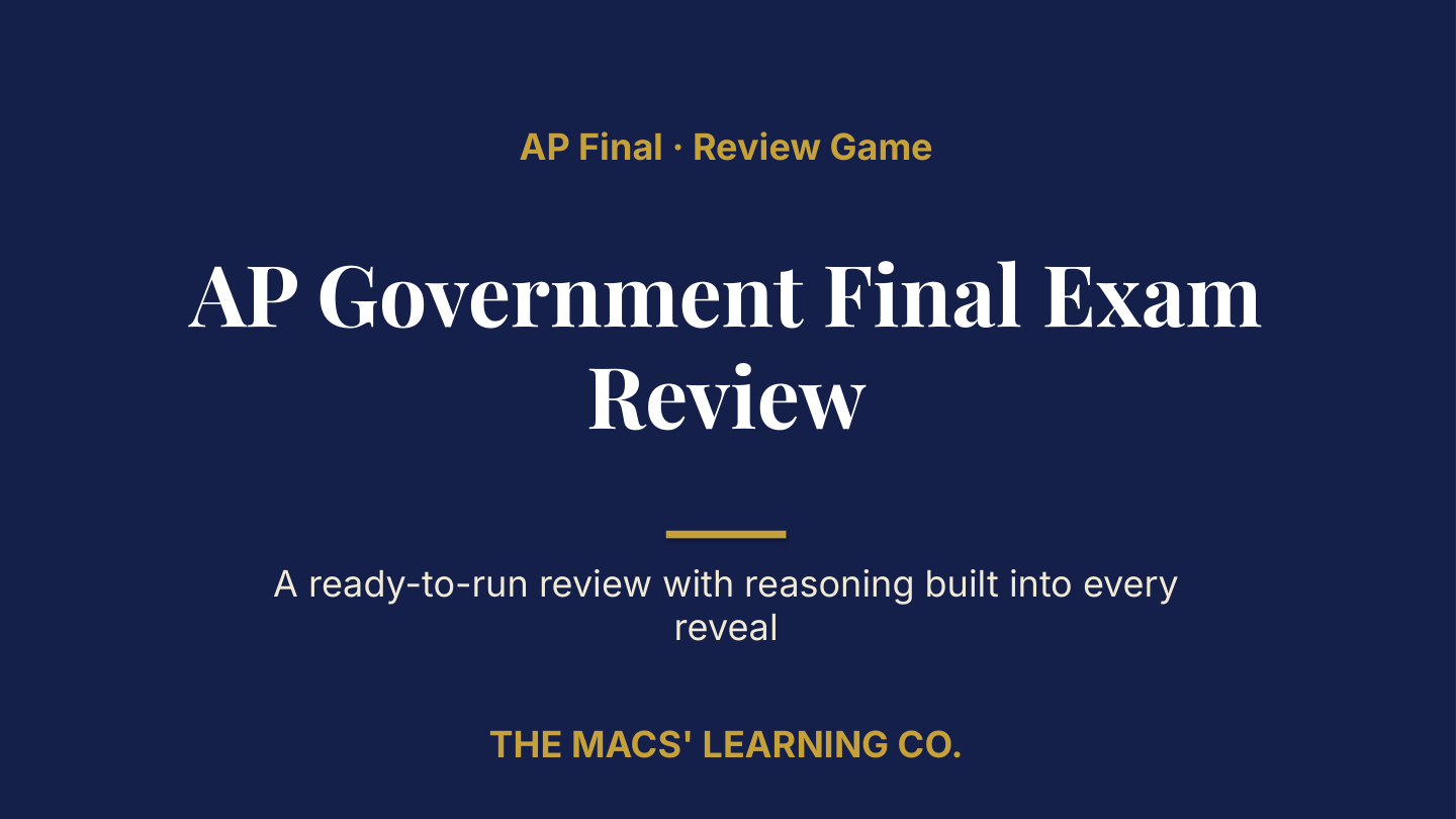 Native title slide: “AP Final · Review Game” and “AP Government Final Exam Review”.