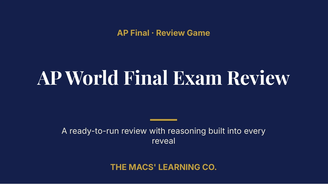 AP World History: Modern AP Final Review | Editable PowerPoint: original title sample, PDF page 1.