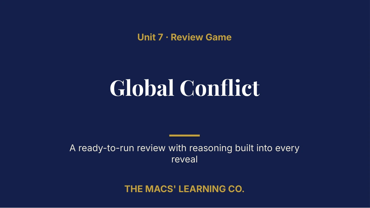 AP World History: Modern Unit 7: Global Conflict Review | Editable PowerPoint: original title sample, PDF page 1.