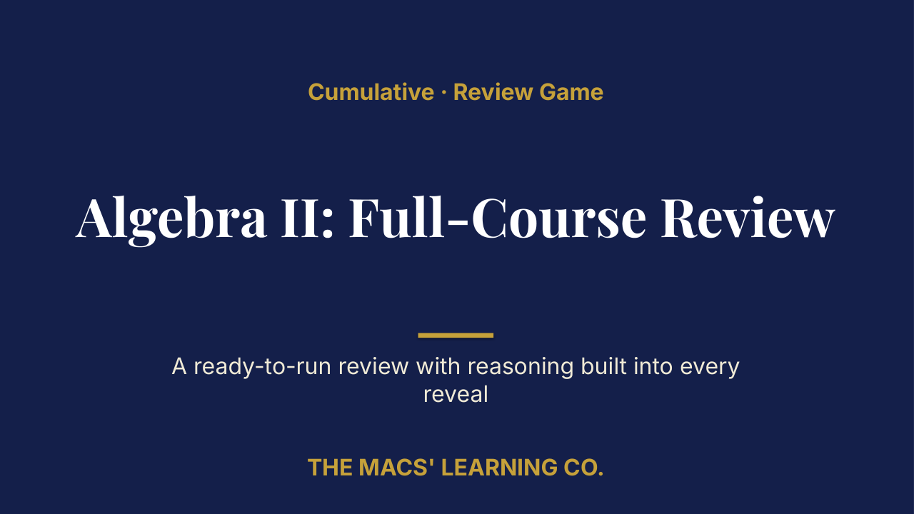 Algebra II Cumulative: Full-Course Review | Editable PowerPoint: original title sample, PDF page 1.