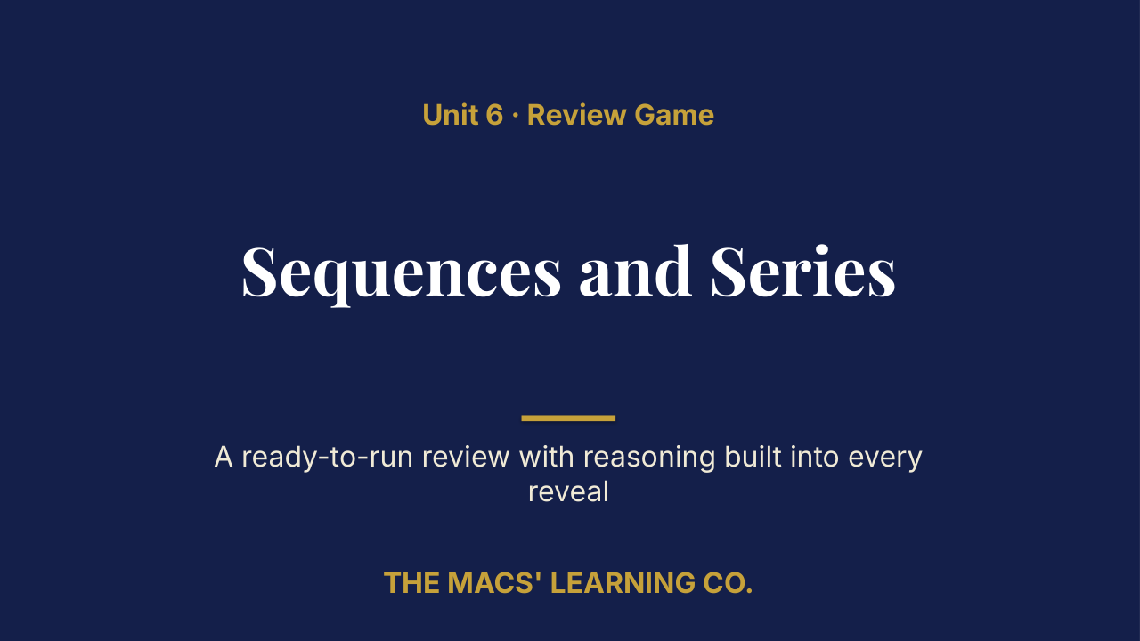 Algebra II Unit 6: Sequences and Series Review | Editable PowerPoint: original title sample, PDF page 1.