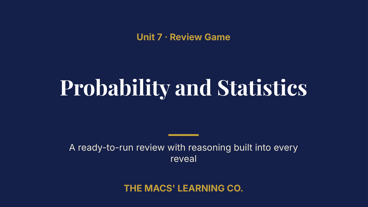 Algebra II Unit 7: Probability and Statistics Review | Editable PowerPoint: original title sample, PDF page 1.