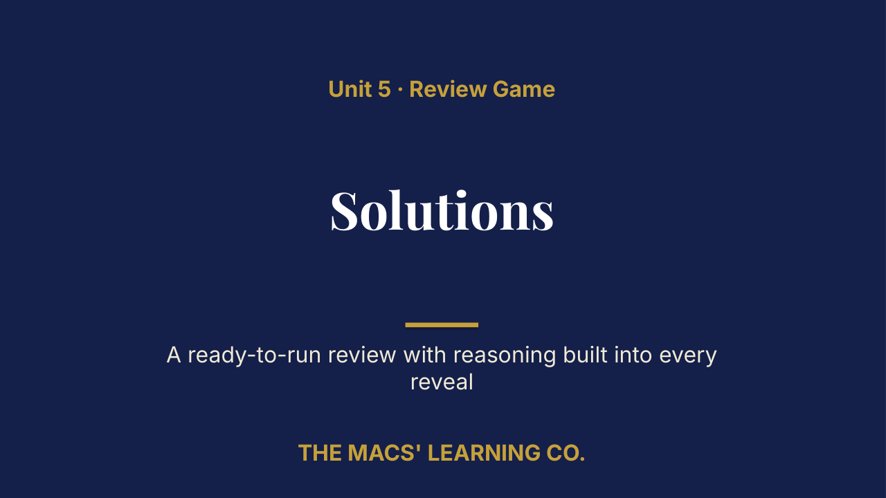 Chemistry Unit 5: Solutions Review | Editable PowerPoint: original title sample, PDF page 1.