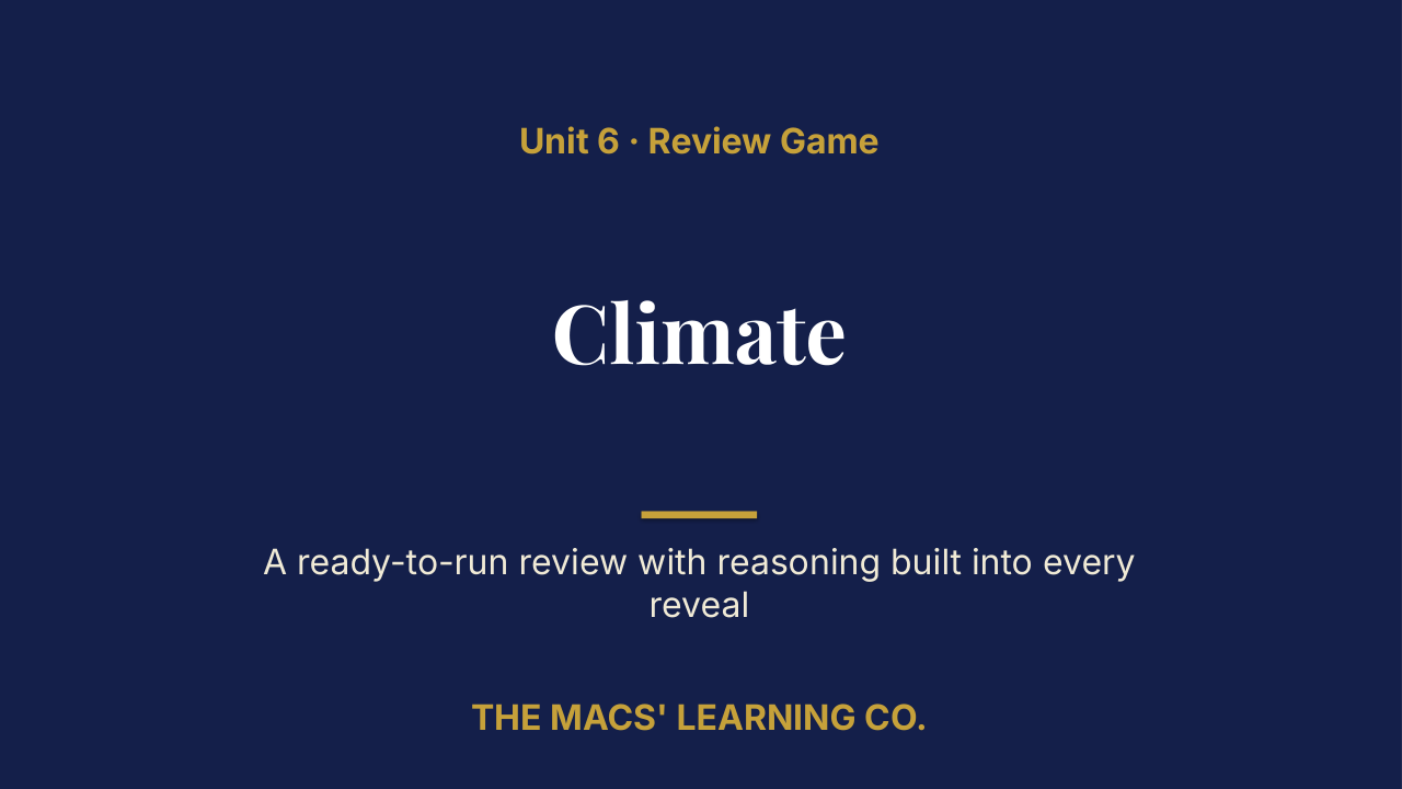 Earth and Space Sciences Unit 6: Climate Review | Editable PowerPoint: original title sample, PDF page 1.
