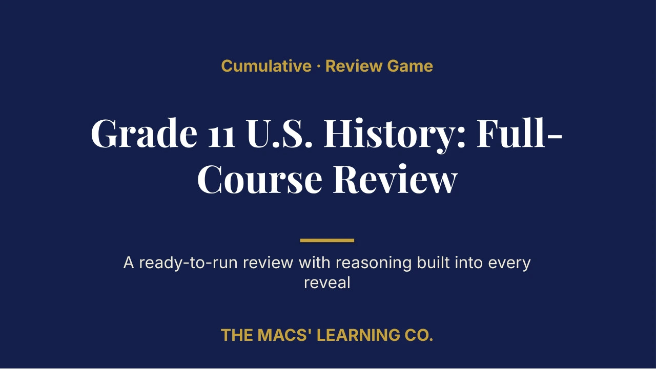 Grade 11 U.S. History Cumulative: Full-Course Review | Editable PowerPoint: original title sample, PDF page 1.