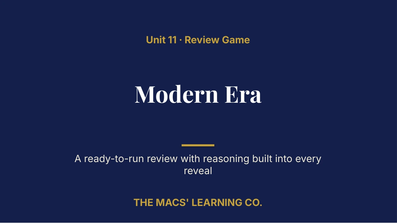 Grade 11 U.S. History Unit 11: Modern Era Review | Editable PowerPoint: original title sample, PDF page 1.