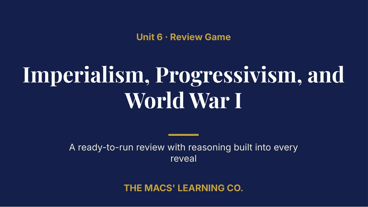 Grade 11 U.S. History Unit 6 Review | Editable PowerPoint: original title sample, PDF page 1.