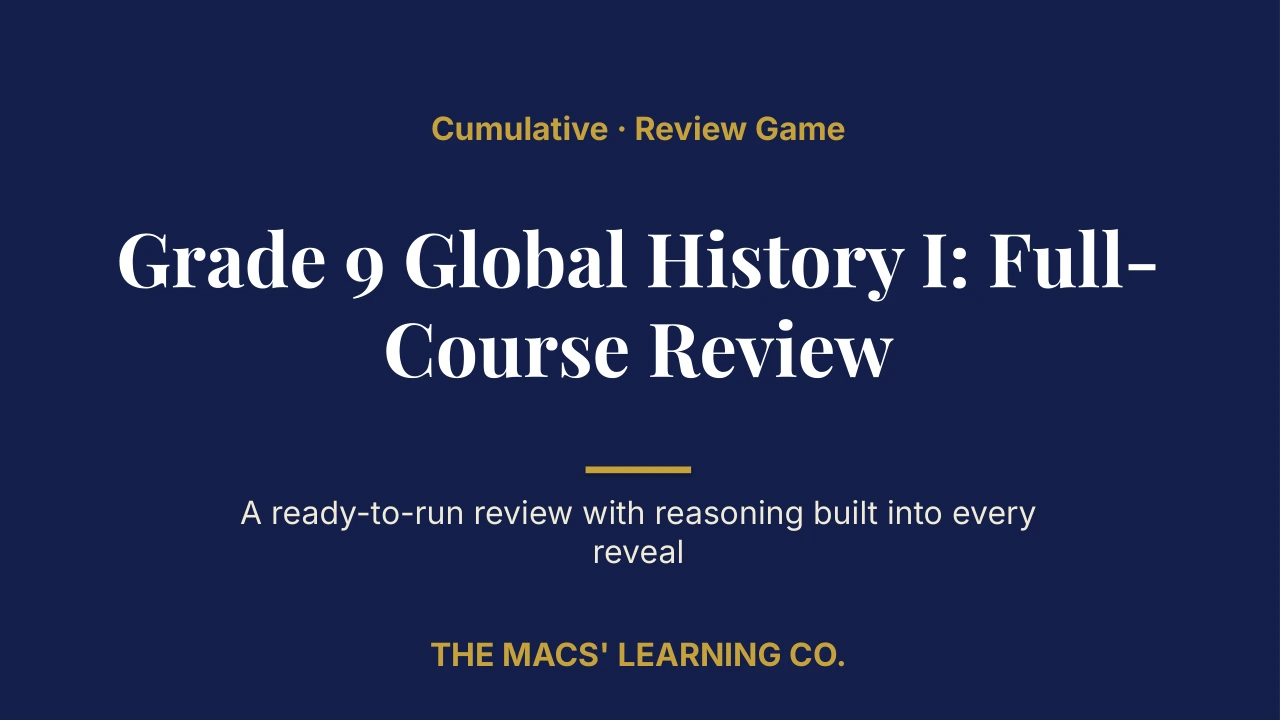 Grade 9 Global History I Cumulative: Full-Course Review | Editable PowerPoint: original title sample, PDF page 1.