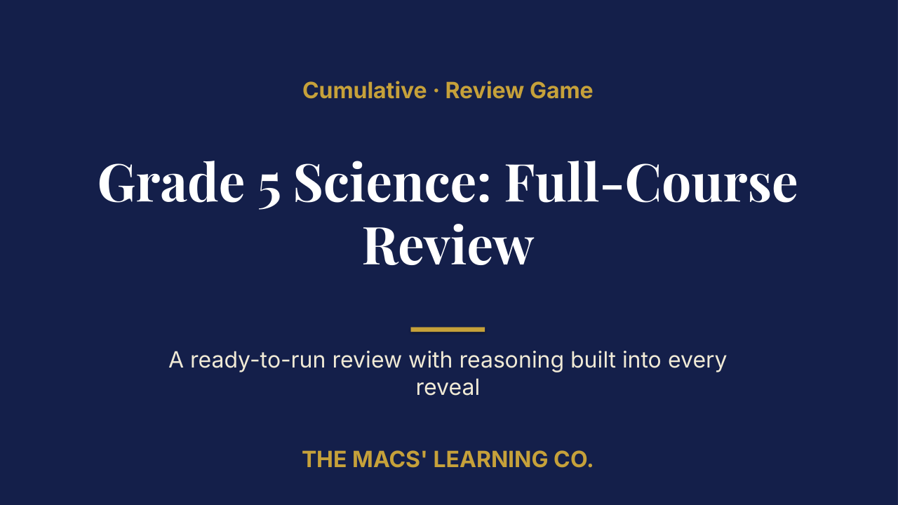 Grade 5 Science Cumulative: Full-Course Review | Editable PowerPoint: original title sample, PDF page 1.