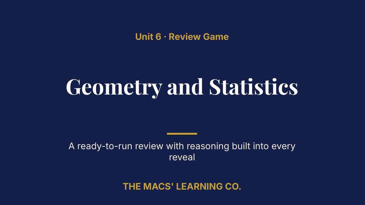 Grade 6 Math Unit 6: Geometry and Statistics Review | Editable PowerPoint: original title sample, PDF page 1.