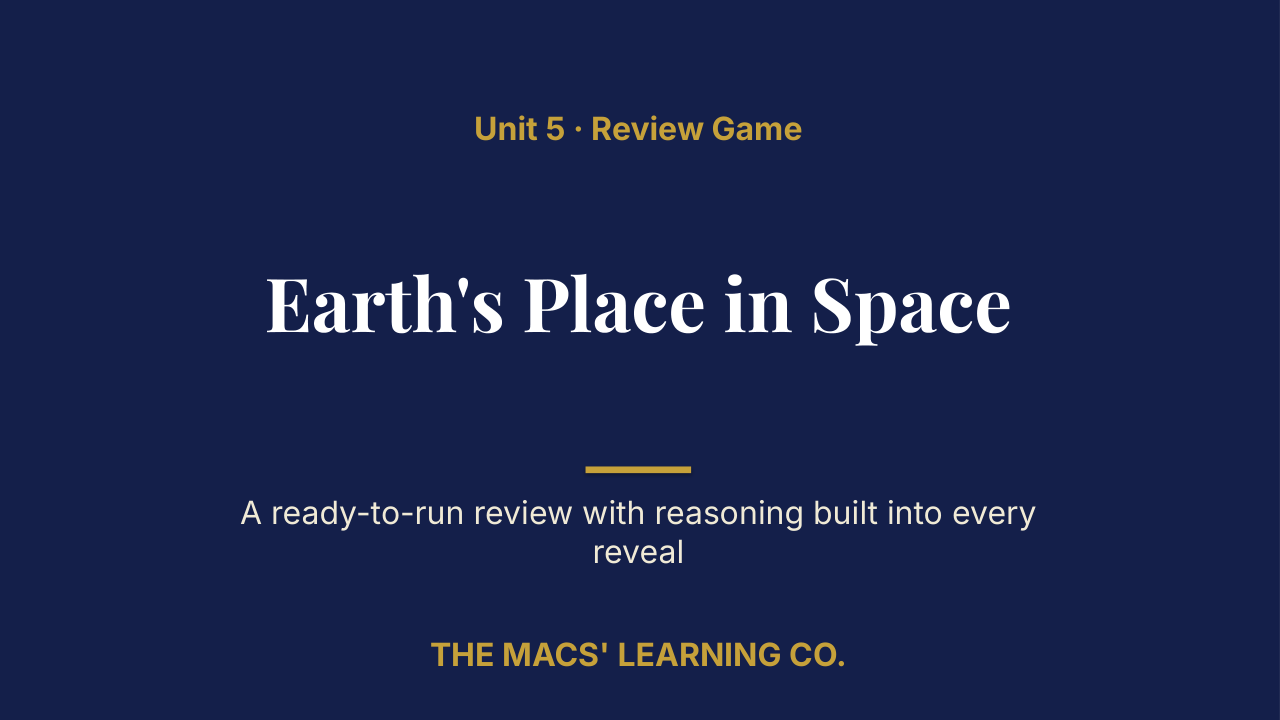 Grade 6 Science Unit 5: Earth's Place in Space Review | Editable PowerPoint: original title sample, PDF page 1.