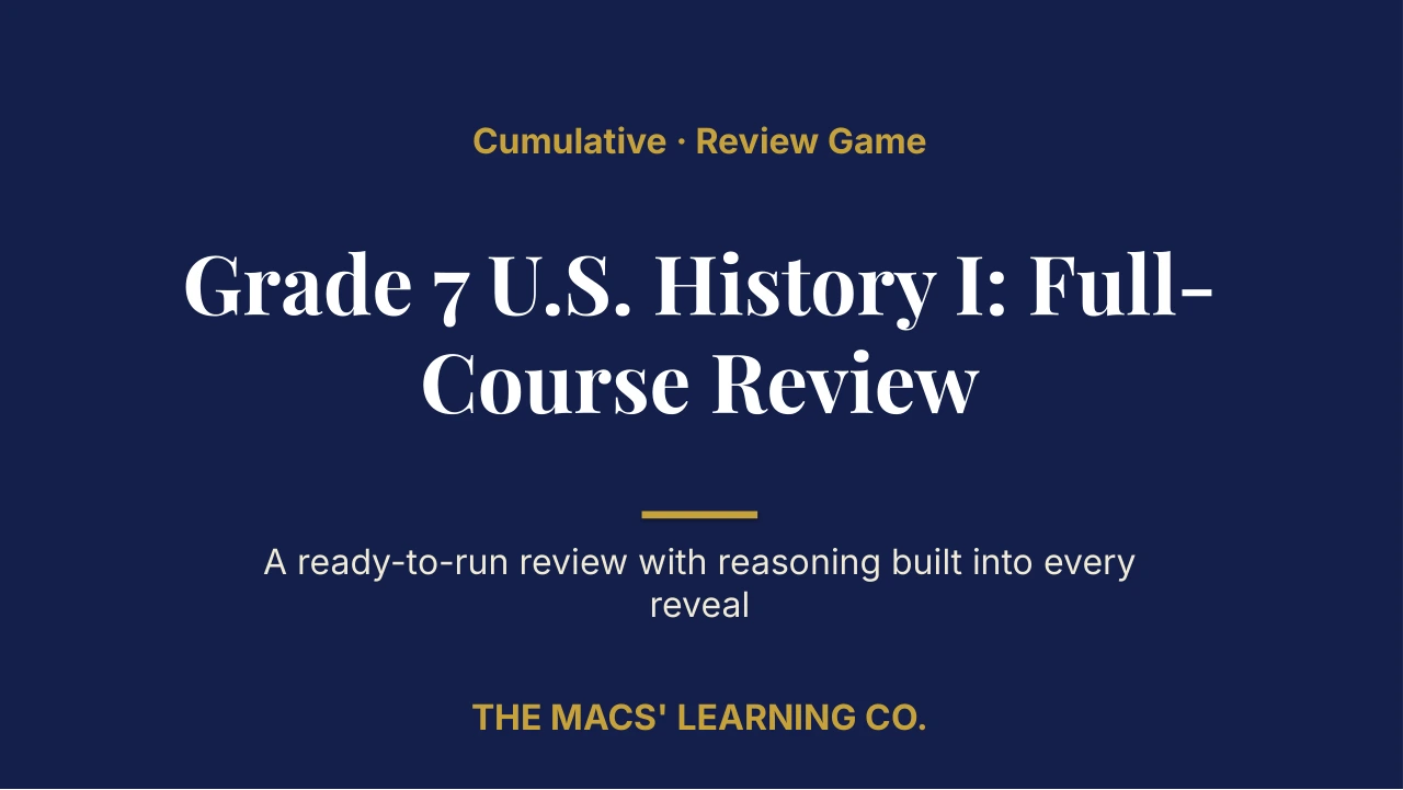 Grade 7 U.S. History I Cumulative: Full-Course Review | Editable PowerPoint: original title sample, PDF page 1.