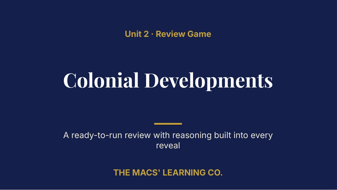 Grade 7 U.S. History I Unit 2 Review | Editable PowerPoint: original title sample, PDF page 1.