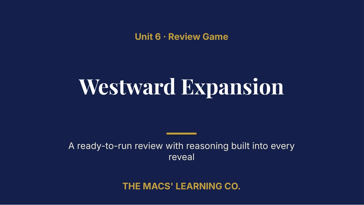 Grade 7 U.S. History I Unit 6: Westward Expansion Review | Editable PowerPoint: original title sample, PDF page 1.