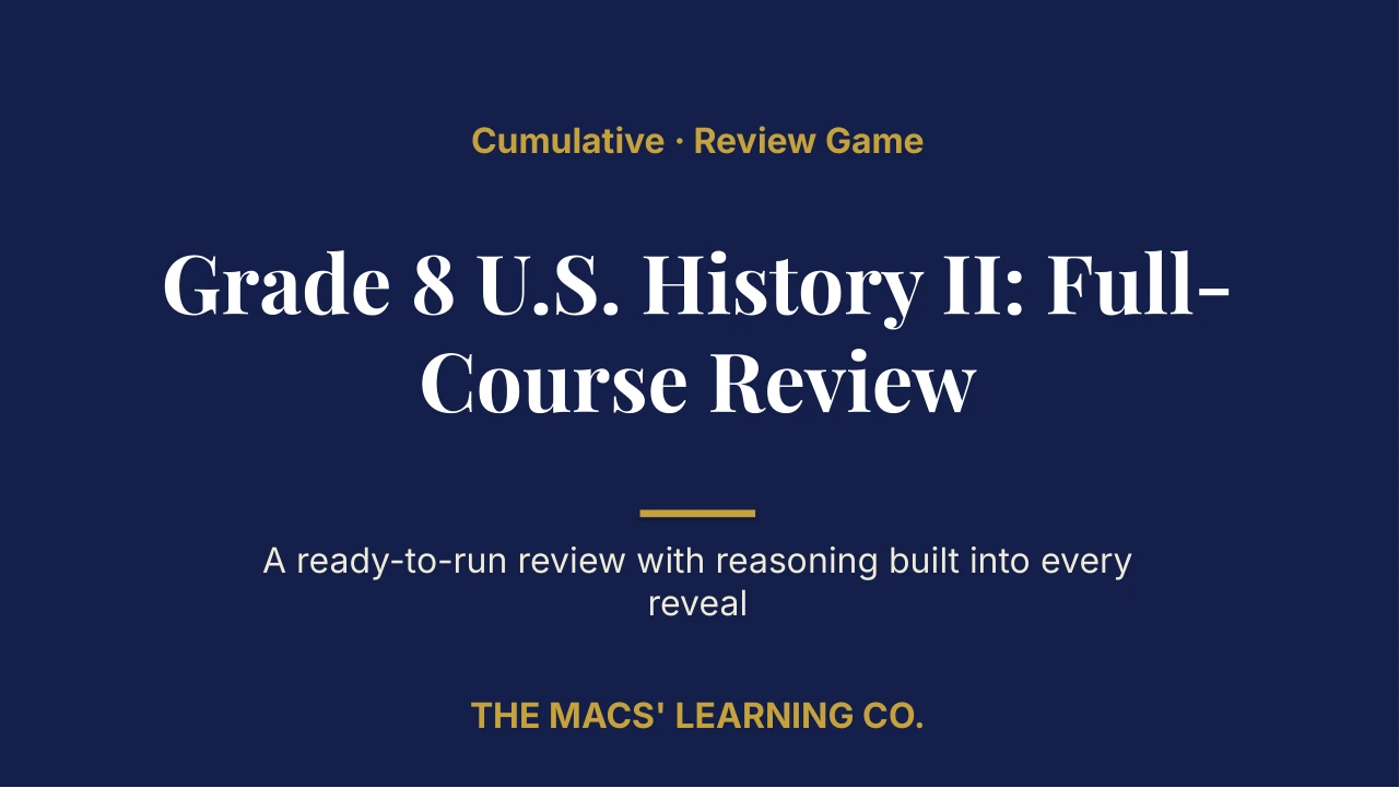 Grade 8 U.S. History II Cumulative: Full-Course Review | Editable PowerPoint: original title sample, PDF page 1.